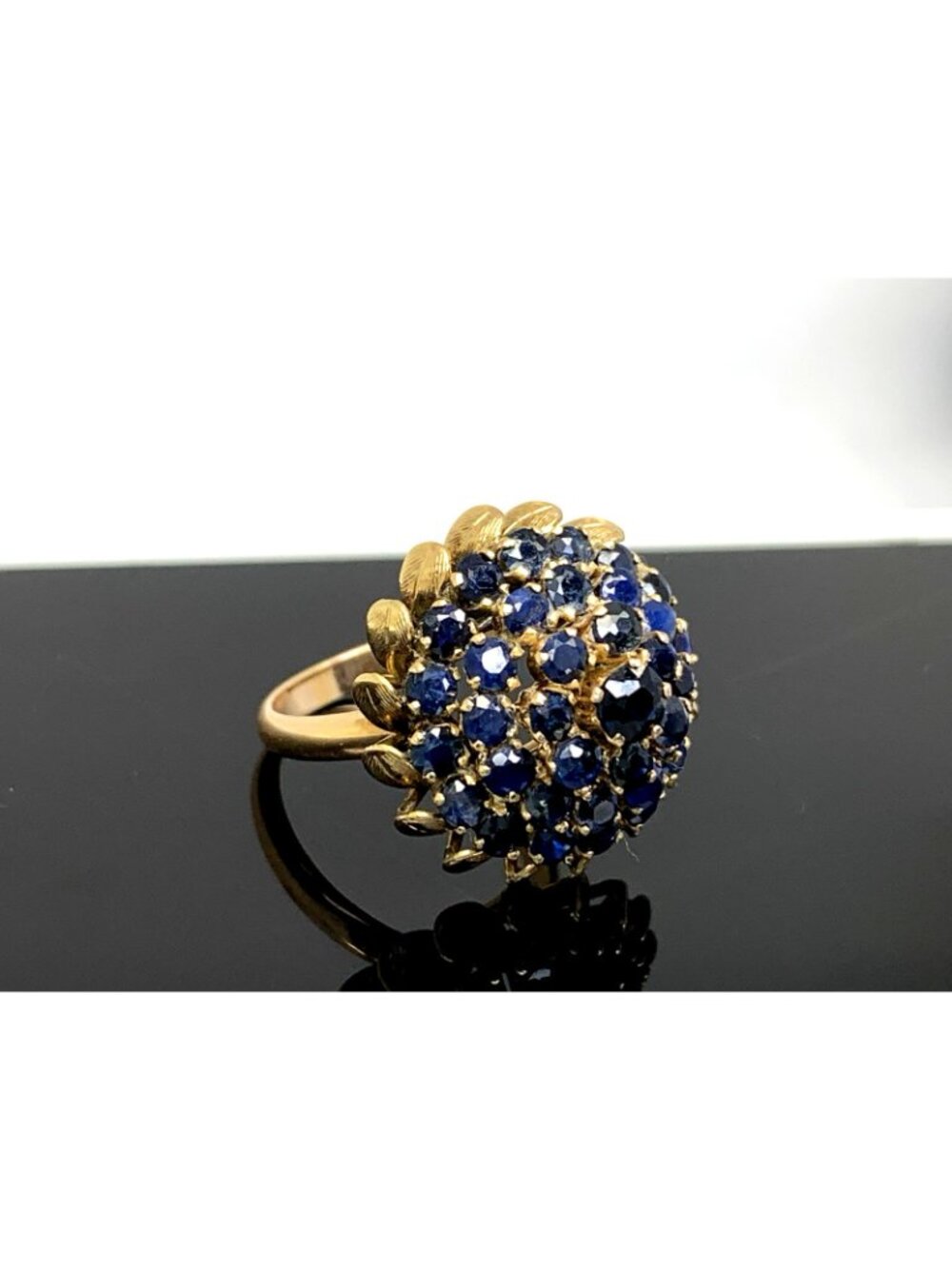 Blue Sapphire Dome Cocktail Women's Ring 14k Yellow Gold Estate Jewelry Size 7 - Picture 11 of 16